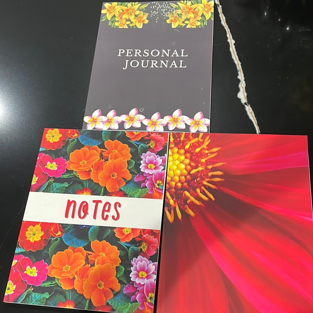 SET: THREE PAPER NOTEBOOKS/ JOURNALS FLOWERS: Personal Journal, NOTES, Red 🌹NH8